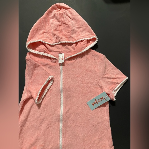 NWT Hooded Terry Zip Swimsuit Cover Up Dress - Cat & Jack Coral Pink L 927 - Picture 3 of 6